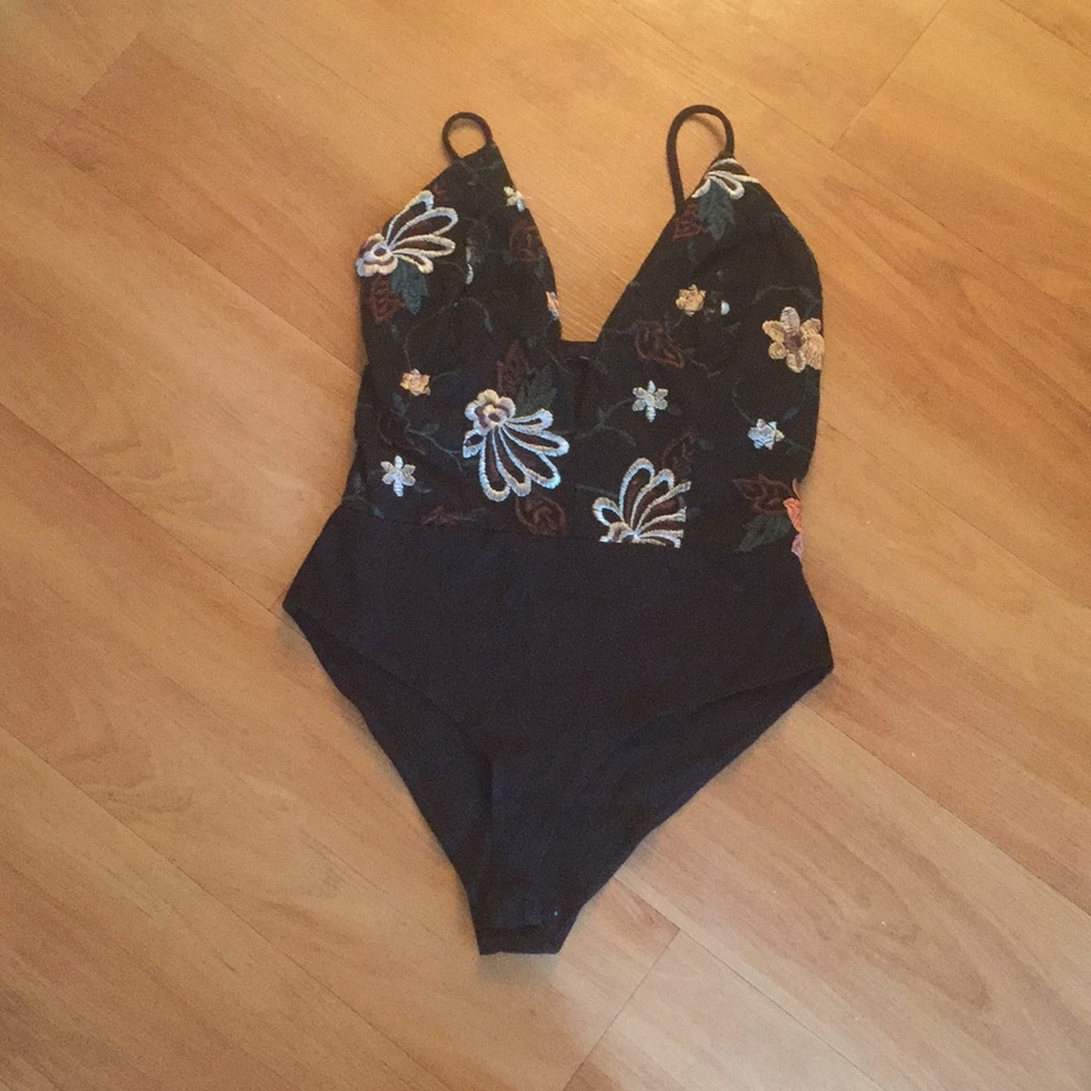 Black embroidered body suit